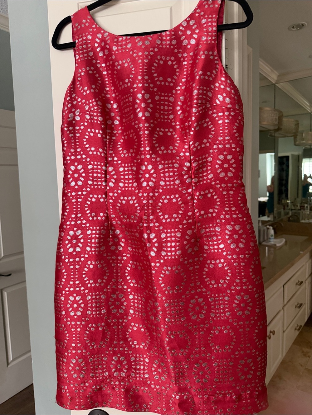 Burnt Orange / Metallic floral design Sleeveless Shift Dress